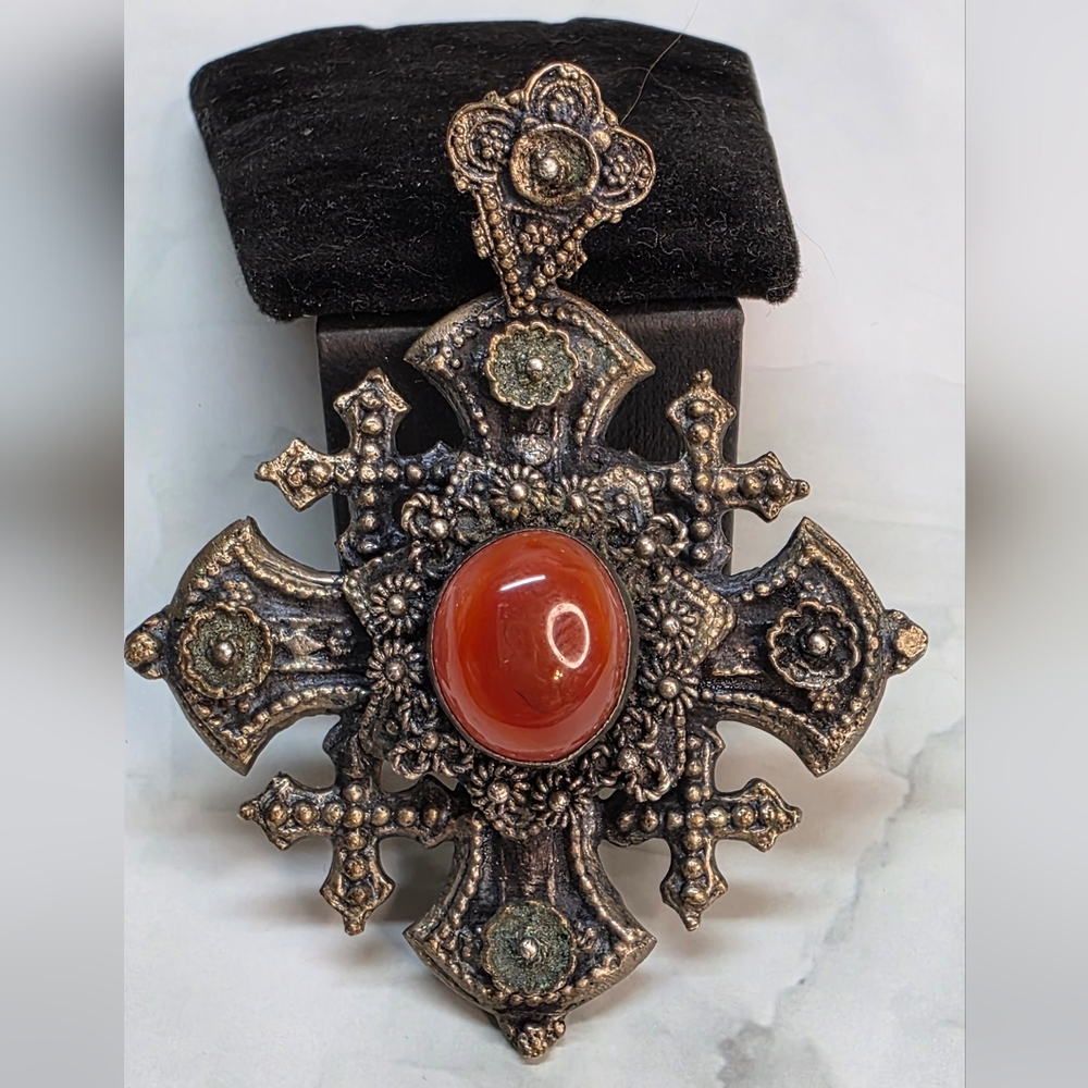 ANTIQUE CONTINENTAL 800 SILVER GOTHIC CROSS Brooch / Pendant | ca. 1900-1915 - Picture 3 of 12